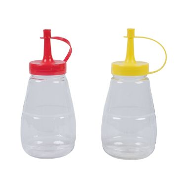 Clear Small Sauce Bottles Red &amp; Yellow 8oz (Pack 2)