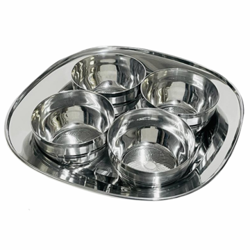 Stainless Steel Square / Round Royal Pickle Tray Set 4 Pieces