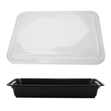 Black Rectangular Microwaveable Plastic Container &amp; Lid 28oz (Pack 150)