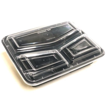 Black Rectangular Microwaveable Plastic Container &amp; Lid 3 Comp. (Pack 150)