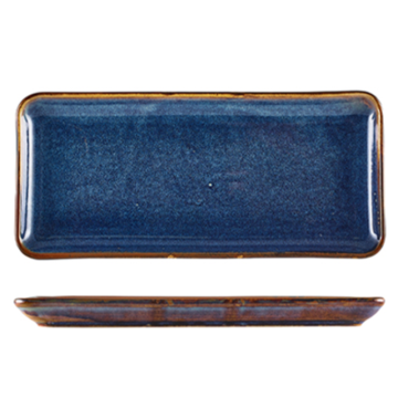 Genware Terra Porcelain Aqua Blue Narrow Rectangular Platter 27x12.5cm