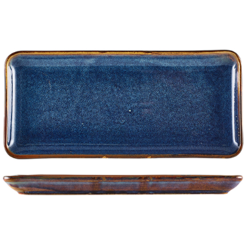 Genware Terra Porcelain Aqua Blue Narrow Rectangular Platter 36x16.5cm