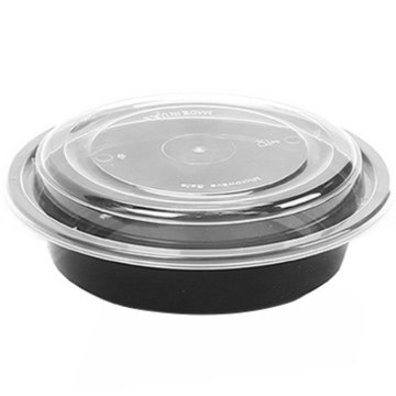 Black Round Microwaveable Plastic Container &amp; Lid 24oz (Pack 150)