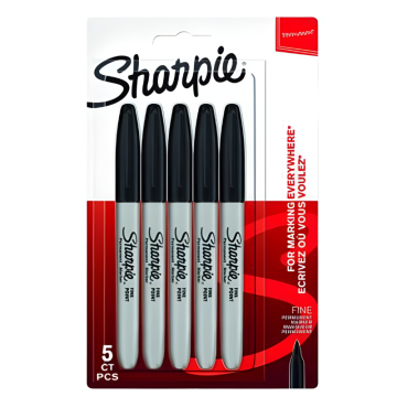 Sharpie Permanent Markers Black, Fine Point (Pack 5)