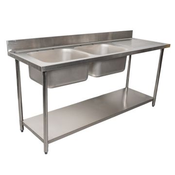 Catering Stainless Steel Double Bowl Sink Right Hand Drainer 1500mm