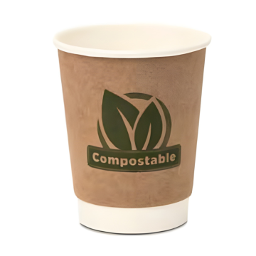 Brown Compostable Double Wall Hot Drink / Coffee Cup 8oz (Pack 25) [500]