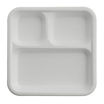 Bagasse Disposable Square Plate 3-compartment 8.5&quot; (Pack 50)