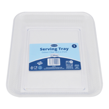Reusable Clear Plastic Rectangular Serving Tray 26.5 x 21cm