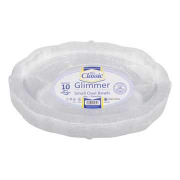 Reusable Oval Silver Glimmer Plastic Bowl 175ml / 6oz (Pack 10)