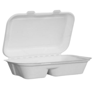 Vegware Compostable 9 x 6&quot; 2-Compartment Nourish Moulded Fibre Clamshell (Pack 50)