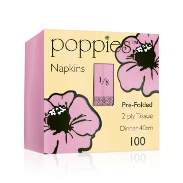 Dinner Napkin 2ply 40cm Pink 8 Fold (Pack 100) [100/20]