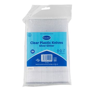 Essential Clear Plastic Knife with Silver Glitter (Pack 50)
