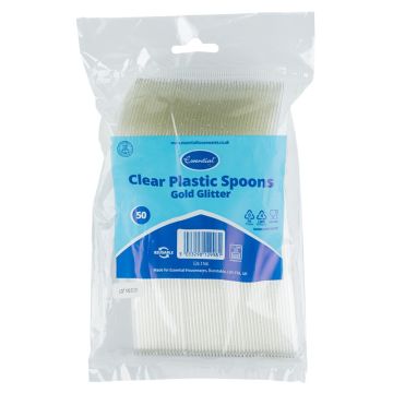 Essential Clear Plastic Spoon with Gold Glitter (Pack 50)