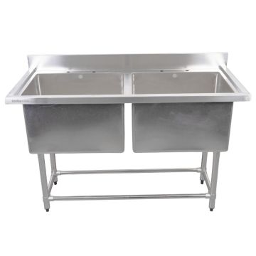 Catering Stainless Steel Double Bowl Deep Pot Wash Sink 1410mm x 600mm x 900mm