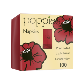Dinner Napkin 2ply 40cm Red 8 Fold (Pack 100) [100/20]