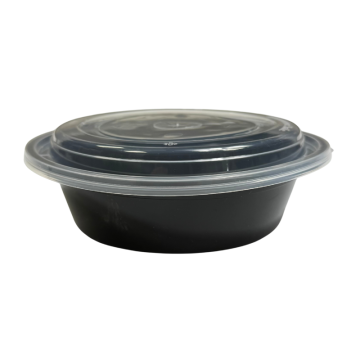 Black Round Microwaveable Plastic Container &amp; Lid 32oz (Pack 150)