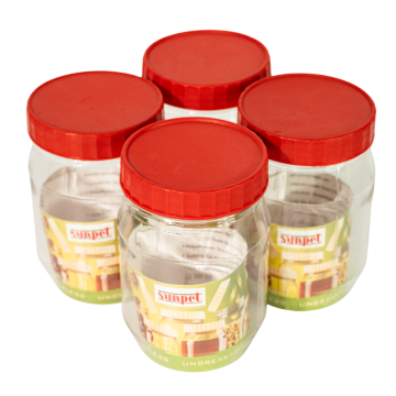 Sunpet Clear Plastic Jar Red Top 300ml (Pack of 4)