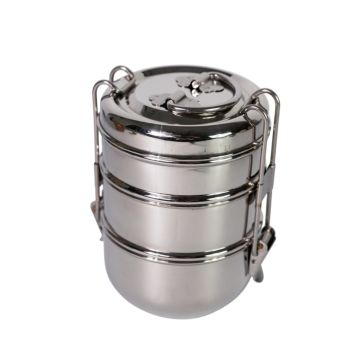 Stainless Steel Clip Tiffin Box 7&quot; with 3 Containers of 300ml