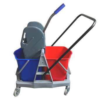 Dual Bucket Mop Wringer &amp; Plastic Trolley 17 Litres per Bucket