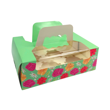 Floral Cupcake Holder 4 Inserts Side Opening with Carry Handle  (Pack 12)