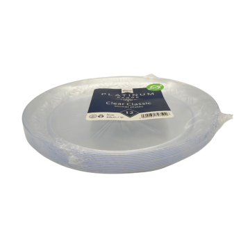 Reusable Clear Plastic Classic Platinum Plate 9&quot; (Pack 12)