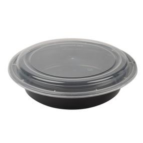 Black Round Microwaveable Plastic Container & Lid 48oz (Pack 150)