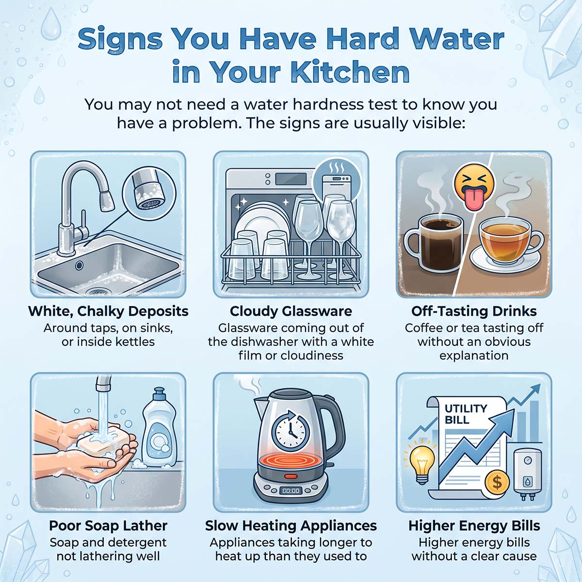 Graphic explaining signs you have hard water