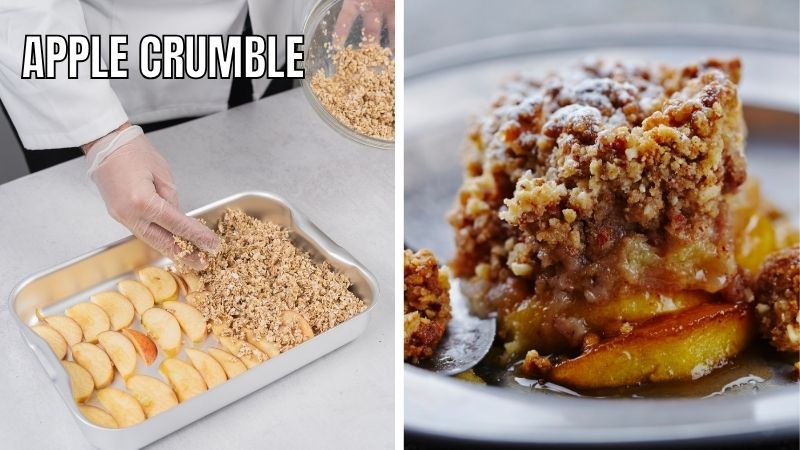 Cooking of apple crumble