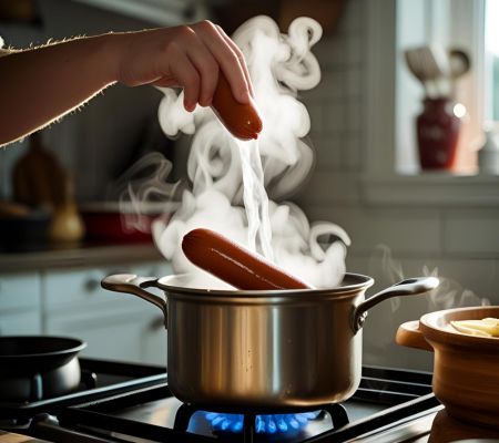 Boiling a hot dog