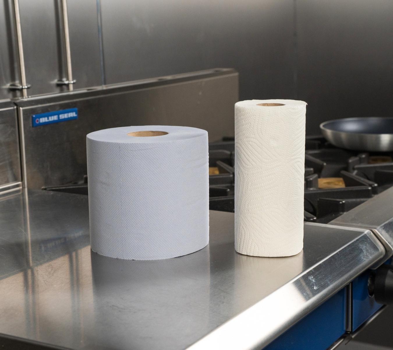 Blue roll next to a standard kitchen roll