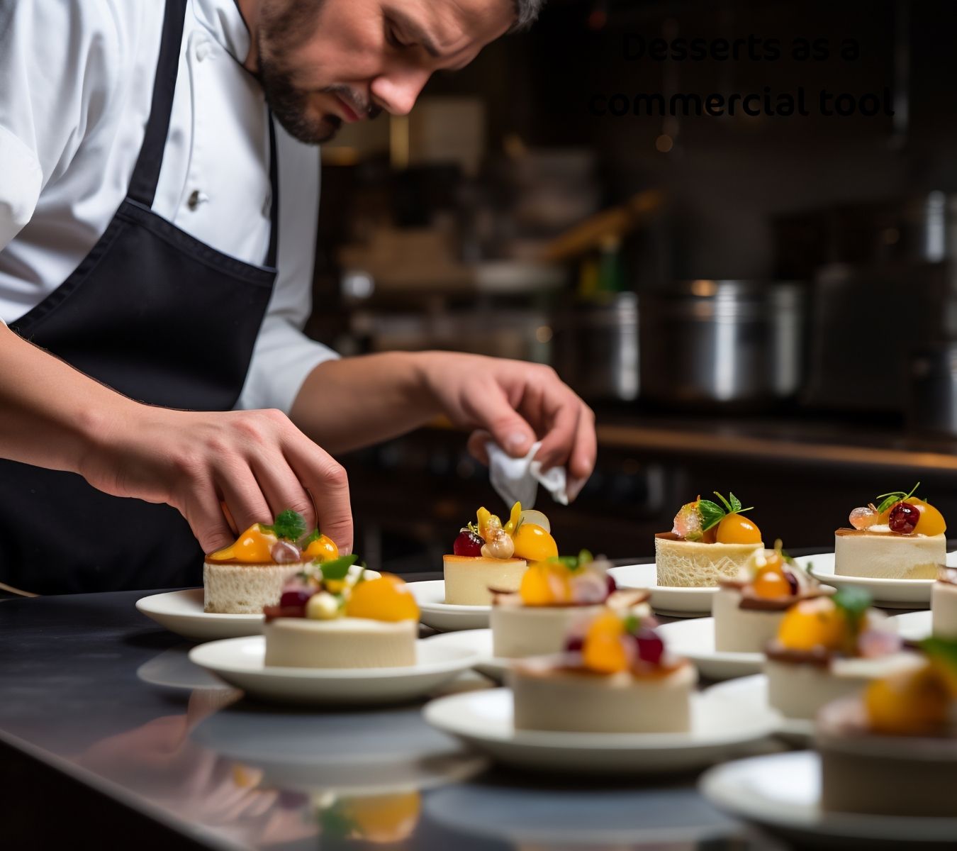 Chef putting finishing touches to desserts