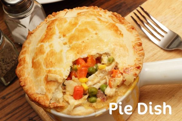 Pie dish with chicken and vegetable pie