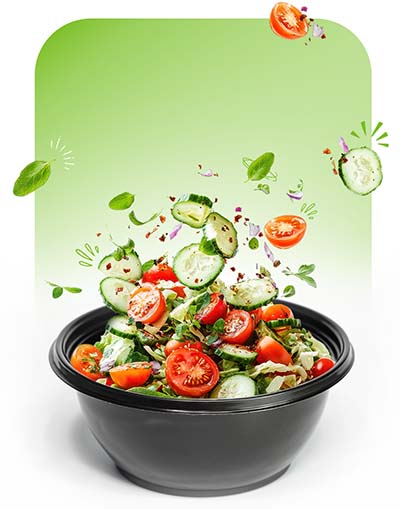 Salad in a take out bowl