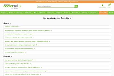 Image of Cooksmills FAQ page