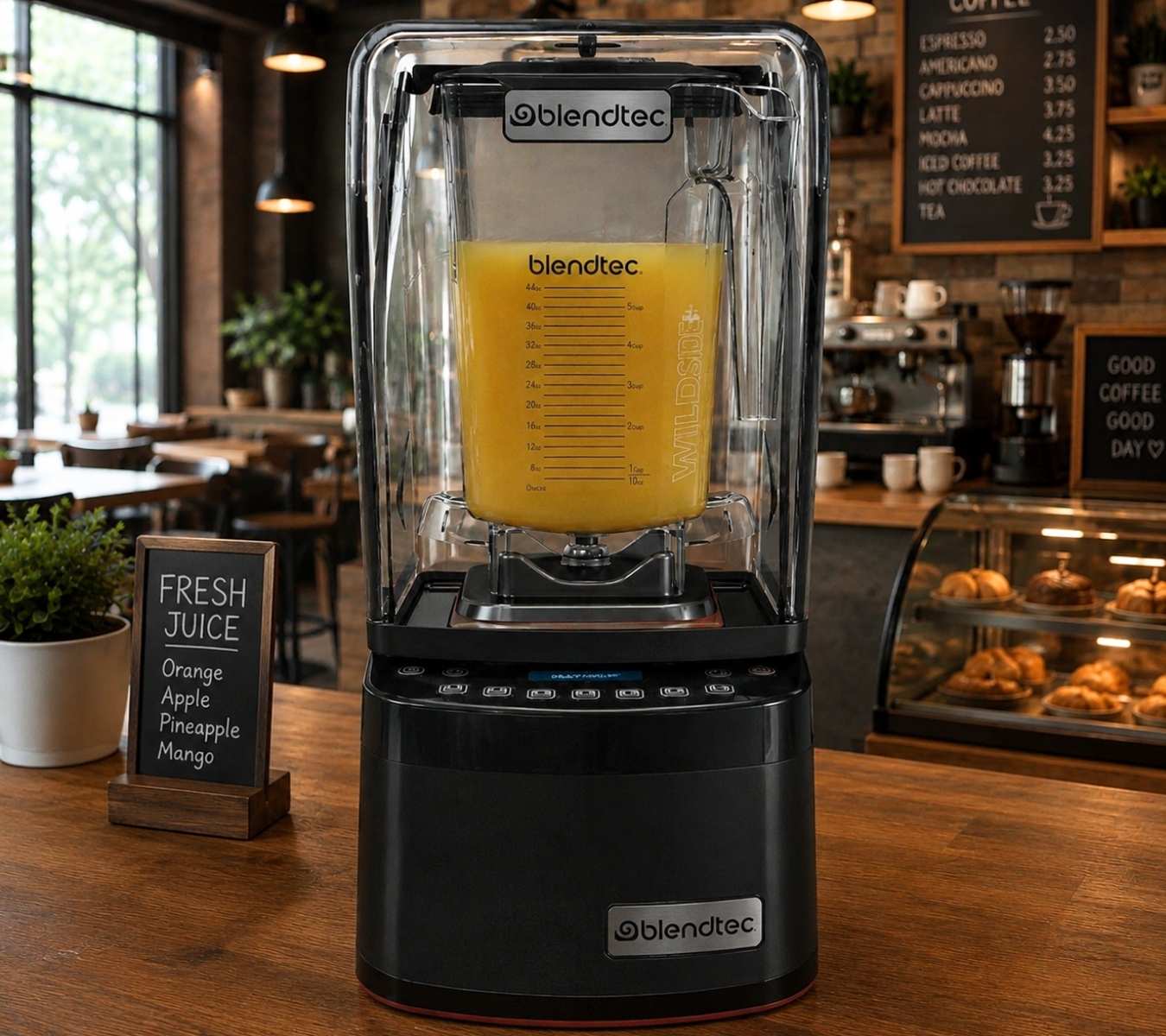 Blendtec blender with juice inside