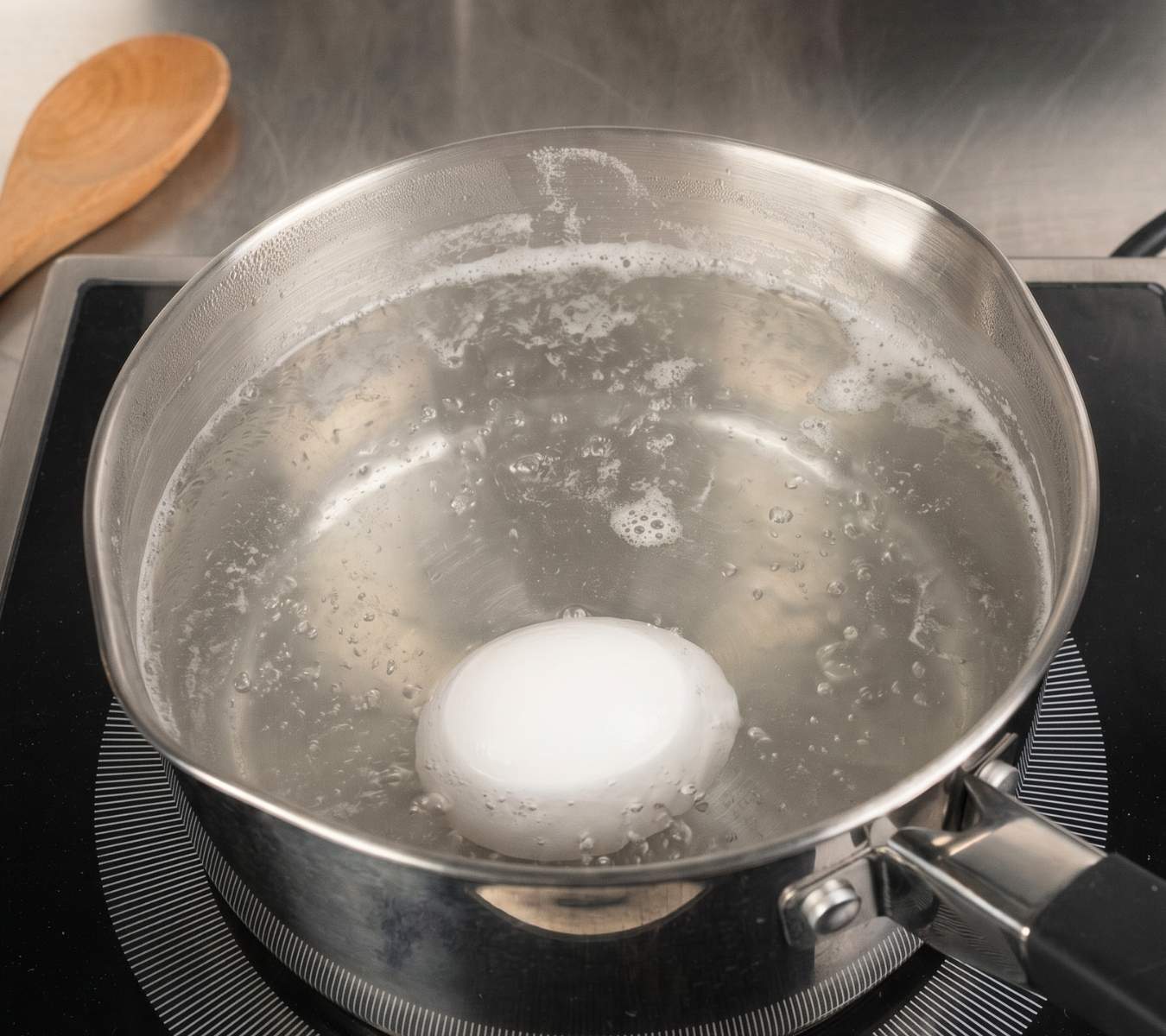 Egg boiling in a pan