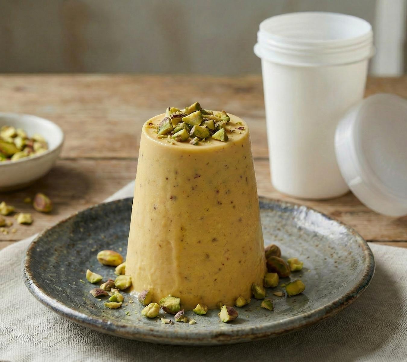 Pistachio kulfi on a plate