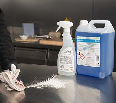 Cleaning products on a kitchen counter