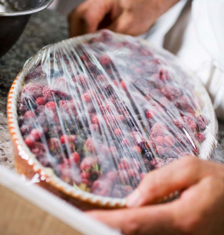Fruit with cling film over Fruit with cling film over