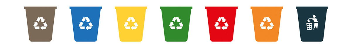 Row of different bins for recycling