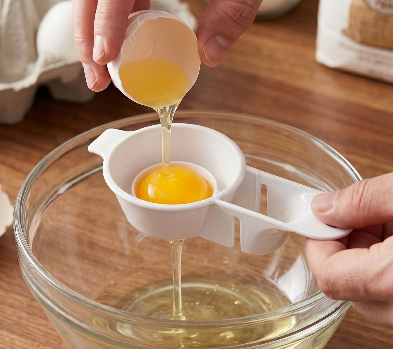 Person using an Egg Yolk Separator