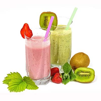 Glasses of fruit coolers with fruits