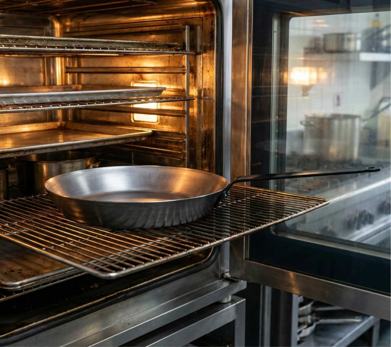 Iron pan being used in an oven