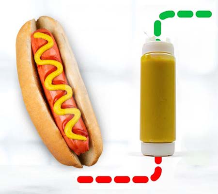 Hot dog with a fifo sauce bottle