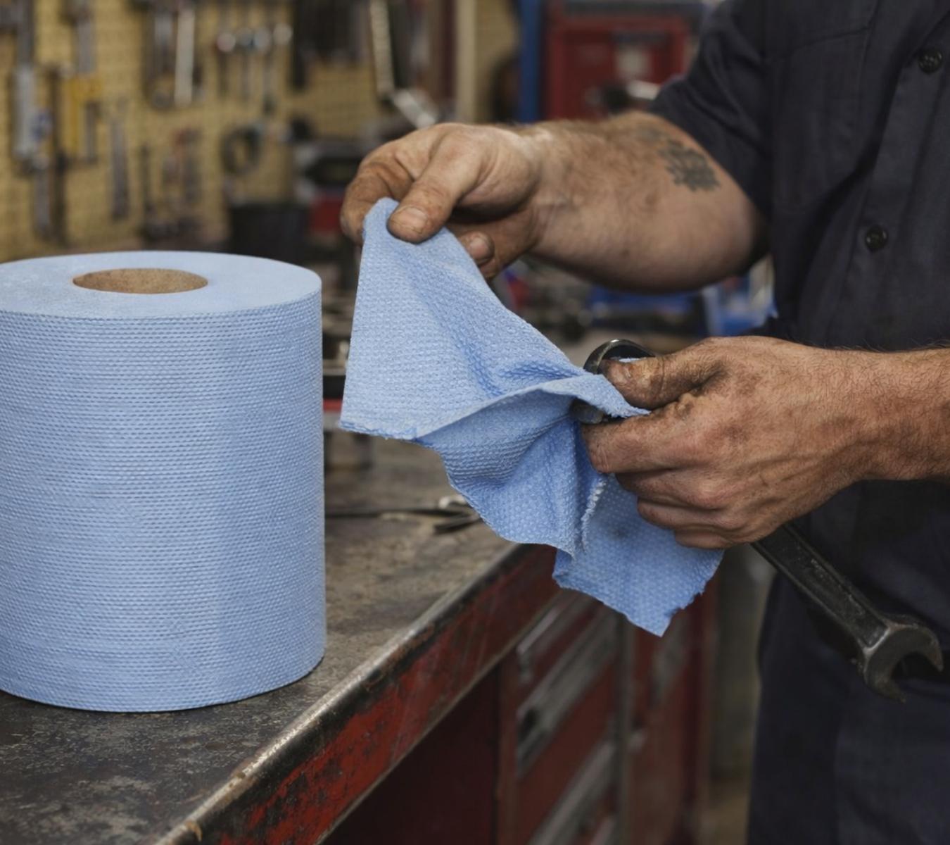 Mechanic with blue roll
