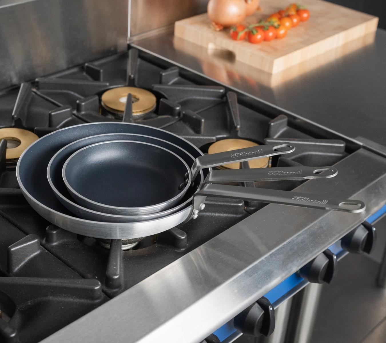 Non stick pans on a gas burner range