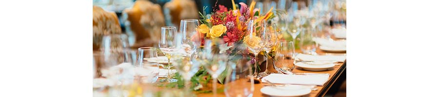 Table set with plates and glasses