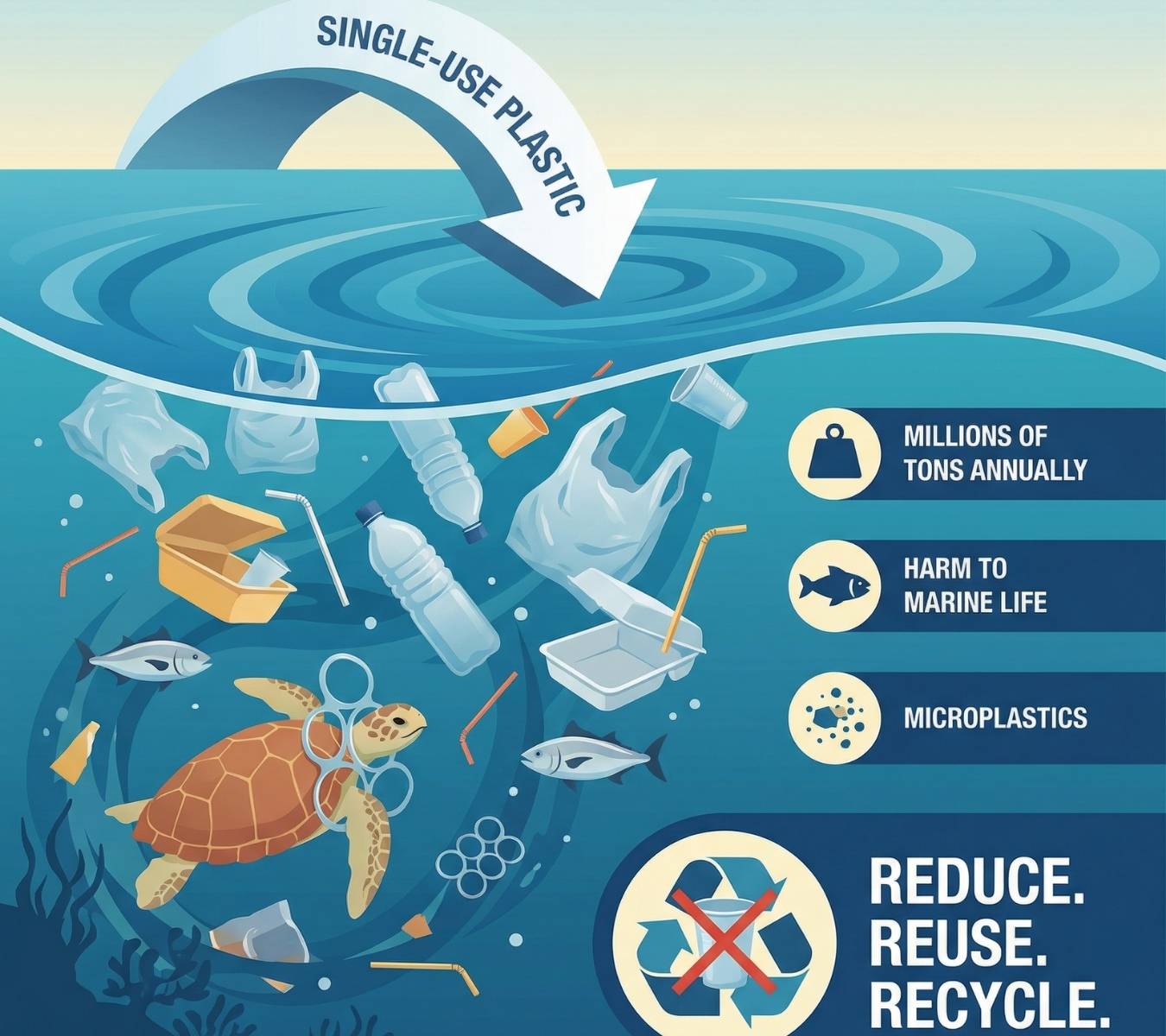 Reduce, reuse, recycle graphic with a turtle