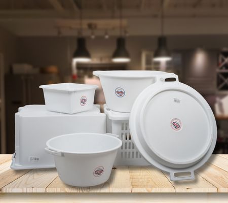 White Plastic Food Storage Tubs and Mixing Bowls