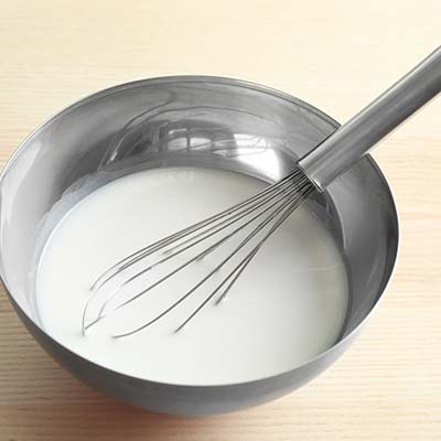 Milk in a mixing bowl